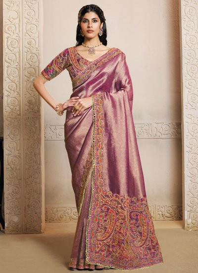 Flamboyant Purple Embroidered Traditional Saree