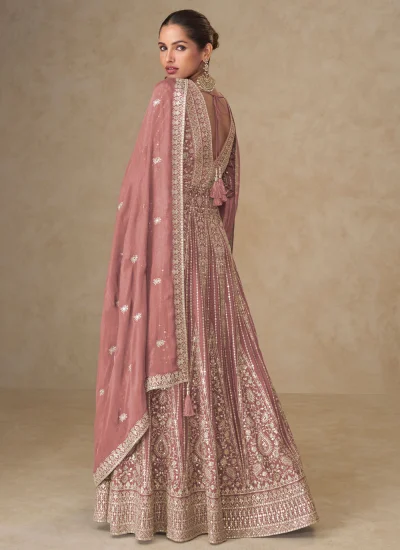 
                            Floral Embroidered Peach Palazzo Salwar Kameez 
