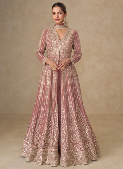 Floral Embroidered Peach Palazzo Salwar Kameez 