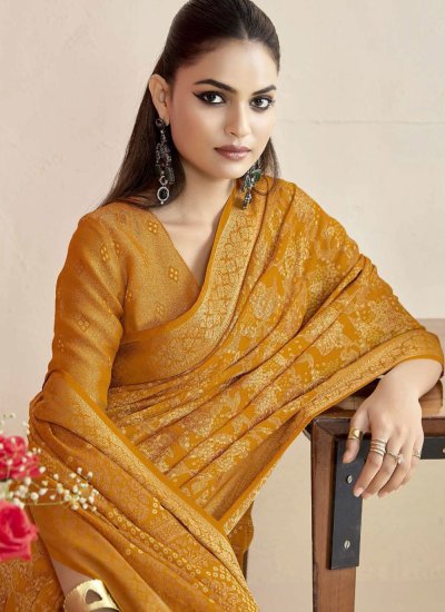 
                            Genius Silk Mustard Jacquard Work Classic Saree