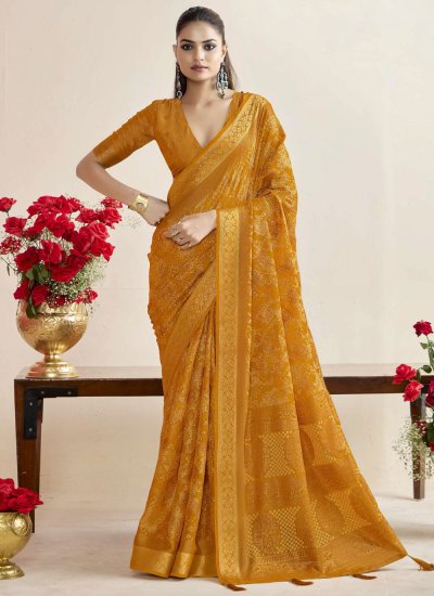 Genius Silk Mustard Jacquard Work Classic Saree