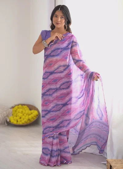 
                            Georgette Printed Purple Classic Saree