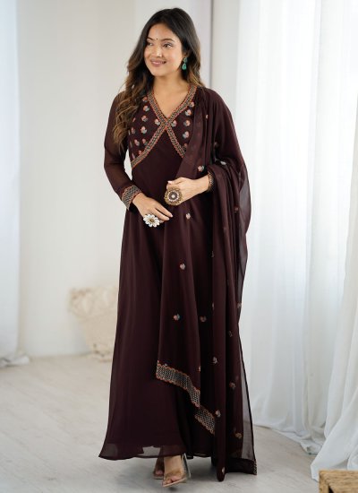 brown and green dress Timeless Chikankari Georgette Anarkali Gown  Palkhi Fashion Pale Pink / 38