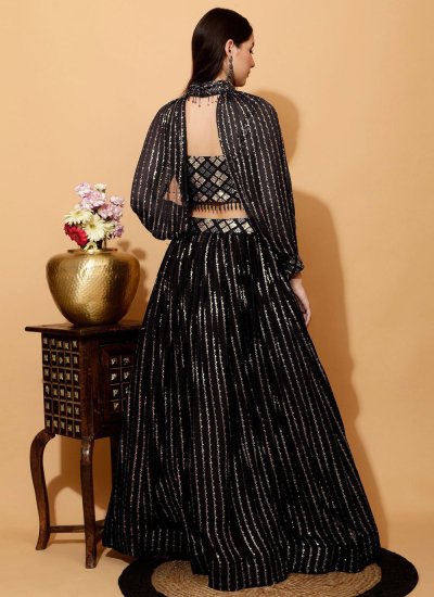 
                            Georgette Thread Lehenga Choli in Black