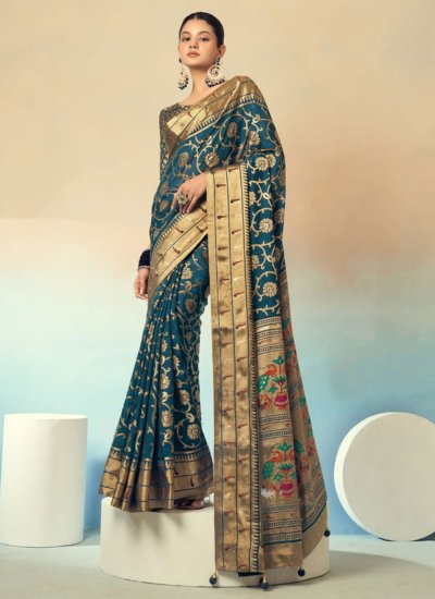 Georgette Weaving Morpeach  Traditional Saree