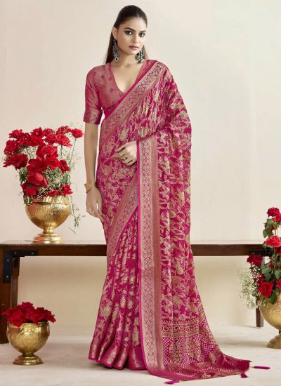 Gleaming Jacquard Work Rani Silk Contemporary Saree