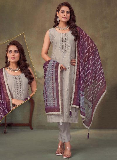 Glossy Beige Silk Salwar Suit