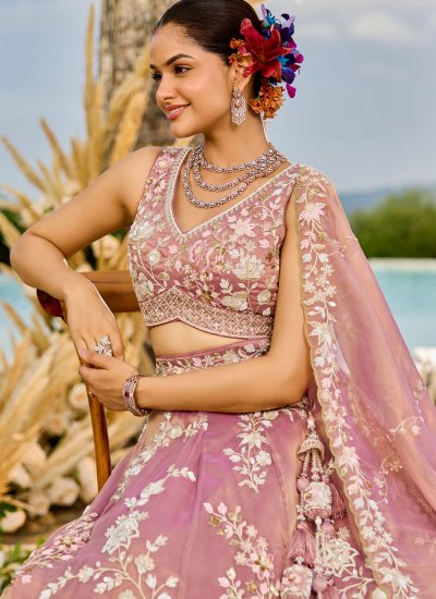 
                            Glowing Tissue Embroidered Lehenga Choli