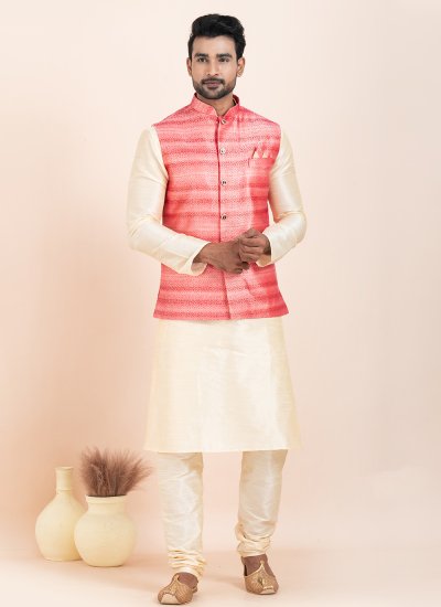 Gold and Multi Colour Ceremonial Banarasi Silk Kurta Payjama With Jacket