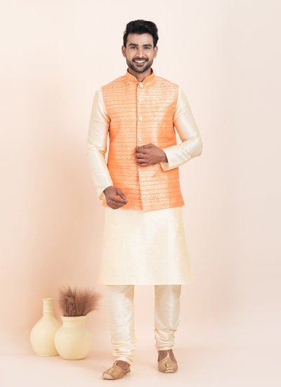 Gold and Orange Color Kurta Payjama With Jacket
