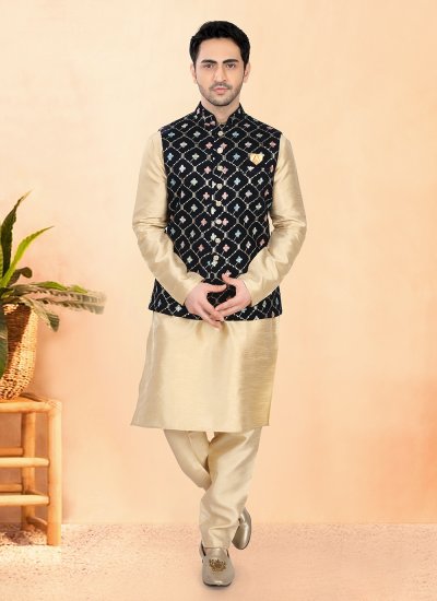 Gold Color Kurta Payjama With Jacket