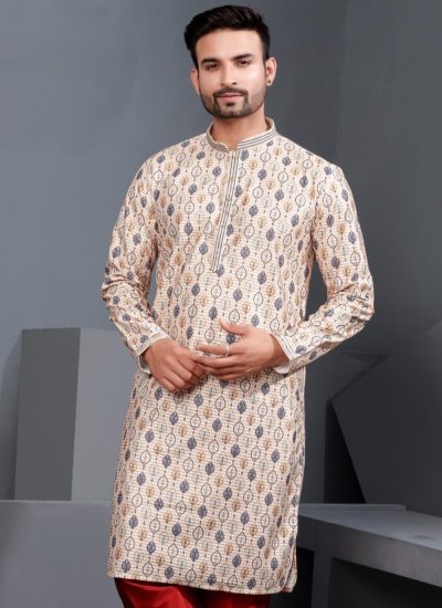 
                            Gold Printed Fancy Fabric Kurta Pyjama