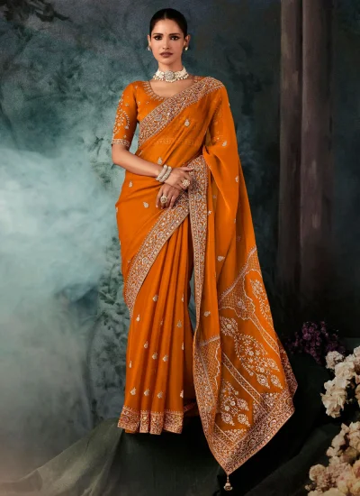 Gorgonize Fancy  Orange Contemporary Saree