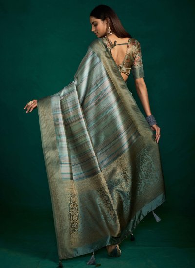 
                            Green and Grey Digital Print Reception Trendy Saree