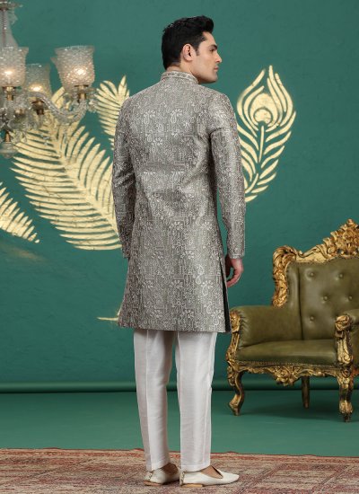 Green Art Silk Sherwani 
                            Green Art Silk Sherwani