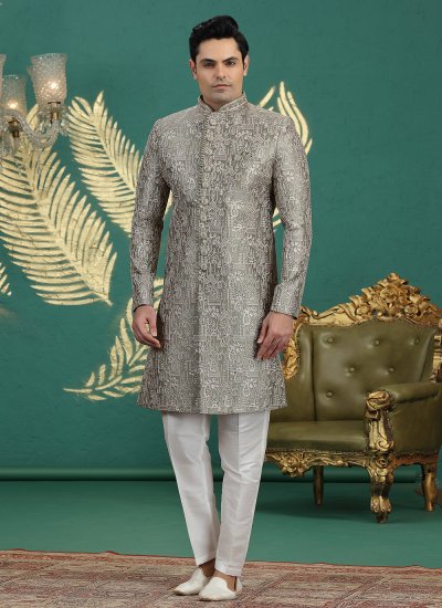 Green Art Silk Sherwani