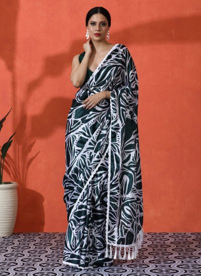 Green Chinon Digital Print Classic Saree