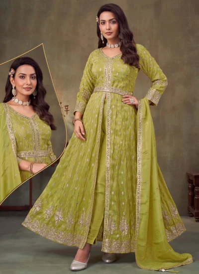 Green Chinon Zari Trendy Salwar Kameez