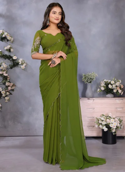 Green Embroidered Casual Trendy Saree