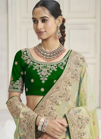 
                            Green Embroidered Ceremonial Contemporary Saree