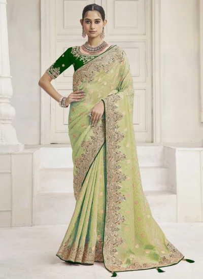 Green Embroidered Ceremonial Contemporary Saree
