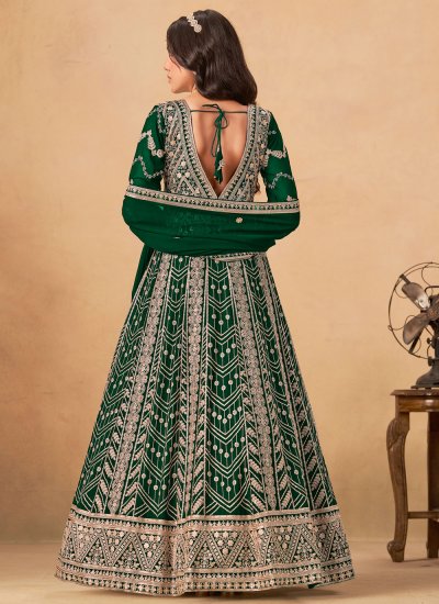 
                            Green Embroidered Engagement Anarkali Salwar Suit