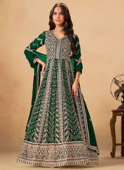 Green Embroidered Engagement Anarkali Salwar Suit