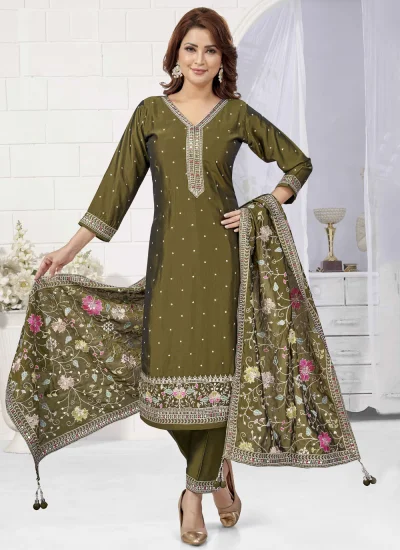 Green Embroidered Party Readymade Style