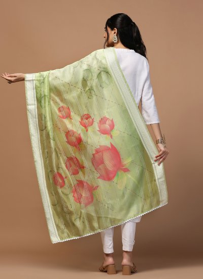 
                            Green Festival Organza Dupatta