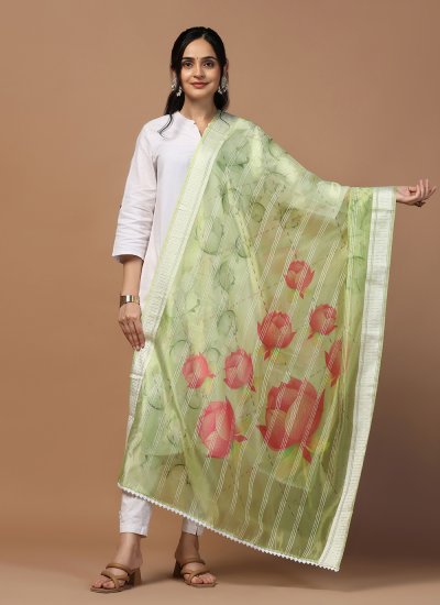 Green Festival Organza Dupatta