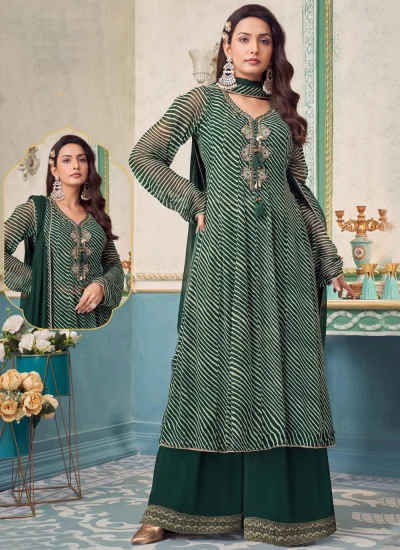 Green Georgette Ceremonial Readymade Salwar Kameez