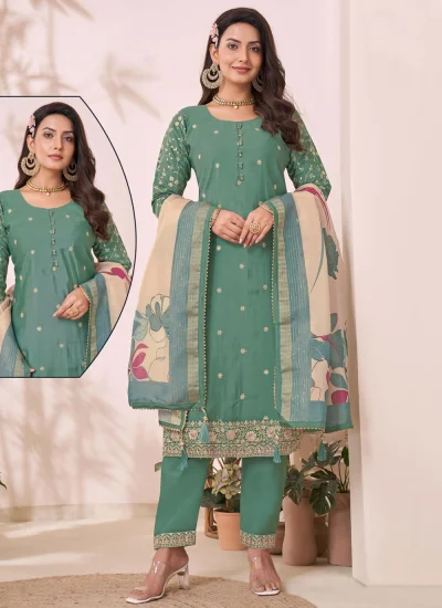 Green Silk Readymade Salwar Suit