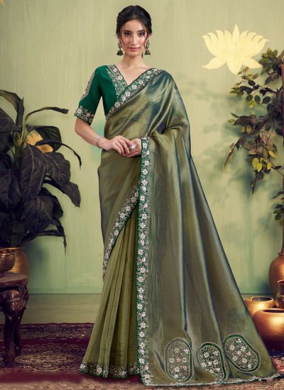 Green Wedding Tissue Contemporary Saree