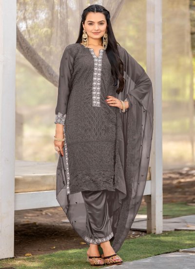 Grey Embroidered Ceremonial Salwar Kameez