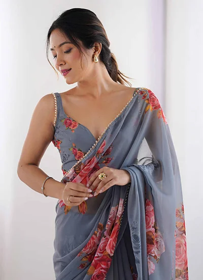
                            Grey Georgette Casual Contemporary Saree