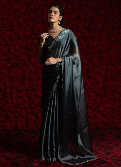 Grey Tissue Traditional Saree