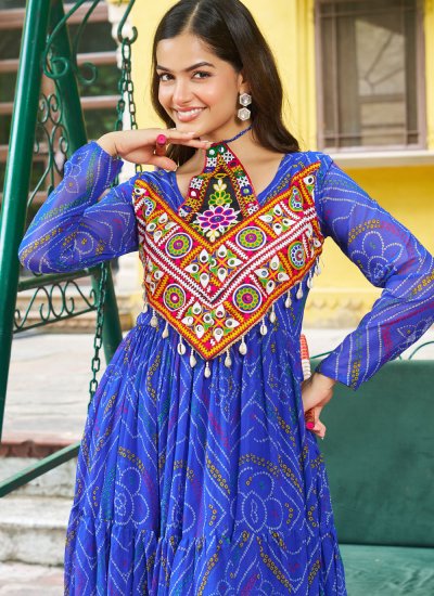 Heavenly Blue Gamthi Faux Georgette Readymade Gown