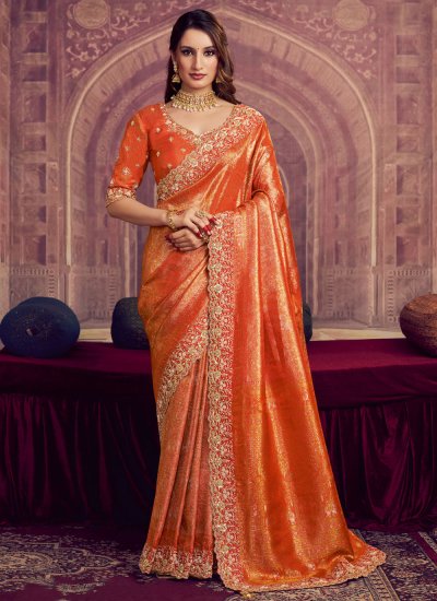 Ideal Orange Kanjivaram Silk Contemporary Saree