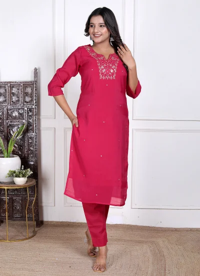 
                            Imperial Pink Embroidered Chanderi Salwar Kameez