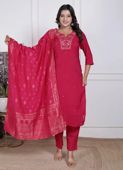 Imperial Pink Embroidered Chanderi Salwar Kameez