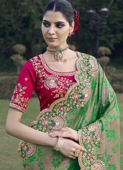 
                            Imposing Green Jacquard Trendy Saree