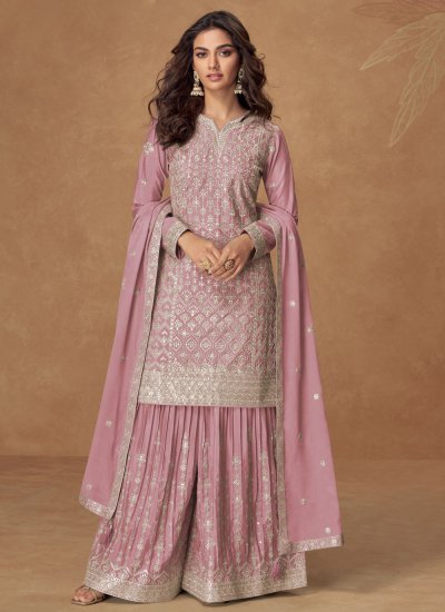 Impressive Pink Palazzo Salwar Kameez