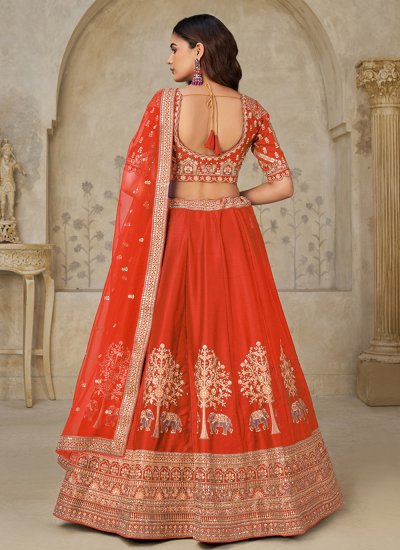 Incredible Silk Rust Zari A Line Lehenga Choli 
                            Incredible Silk Rust Zari A Line Lehenga Choli