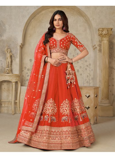 Incredible Silk Rust Zari A Line Lehenga Choli