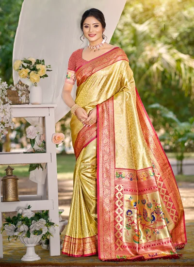 Intriguing Gold Weaving Kanjivaram Silk Trendy Saree