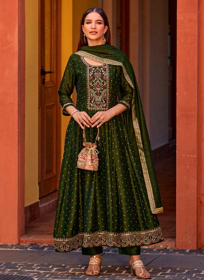 Intriguing Green Festival Anarkali Salwar Kameez