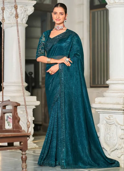 Intriguing Teal Silk Trendy Saree
