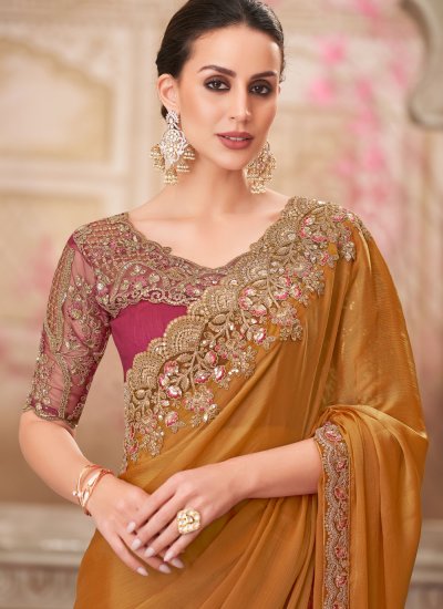 
                            Irresistible Silk Embroidered Rust Designer Saree