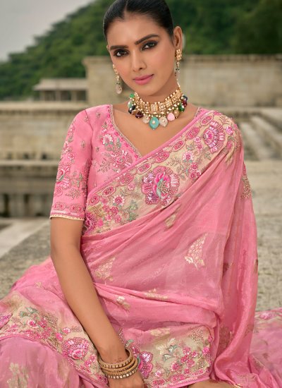 Jacquard Zari Pink Designer Saree