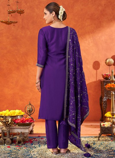 
                            Jazzy Violet Silk Blend Pant Style Suit